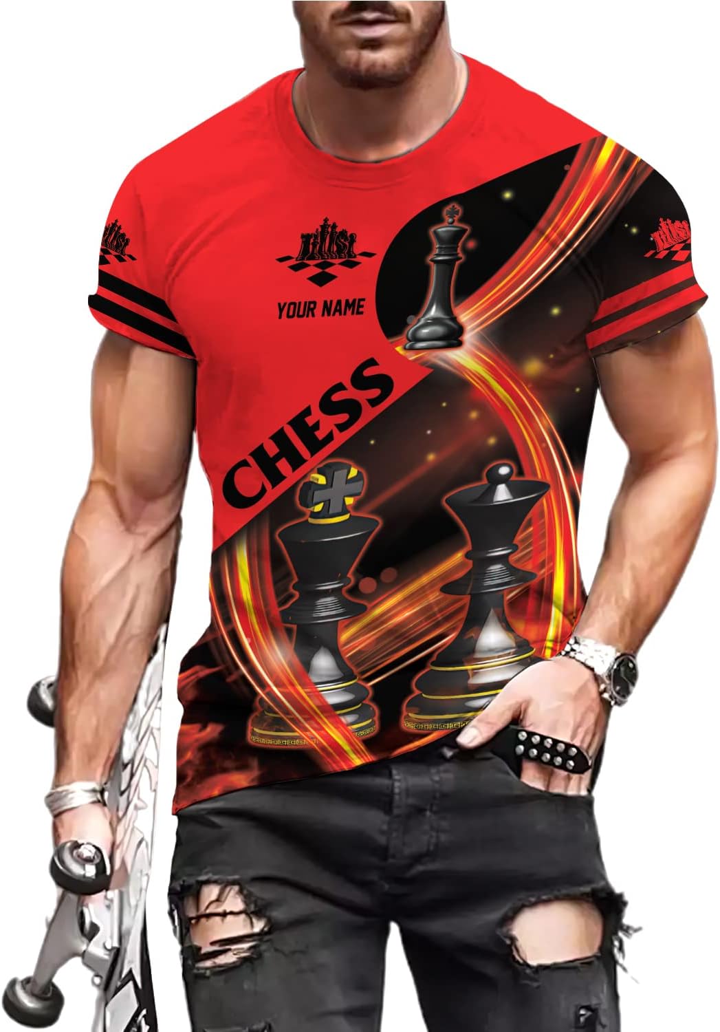 Personalized Name Chess 3D Full Color Shirt, Custom Name Chess 3D Shirt for Men, Women, Chess Lover, USA Chess Shirt