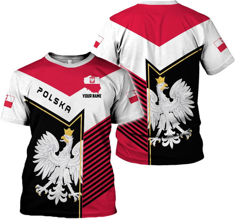 MoonArt Personalized Name Poland Shirt 3D, Poland Pride Shirts, Retro-Feel Polish Eagle Polska Unisex T-Shirt Polish Eagle