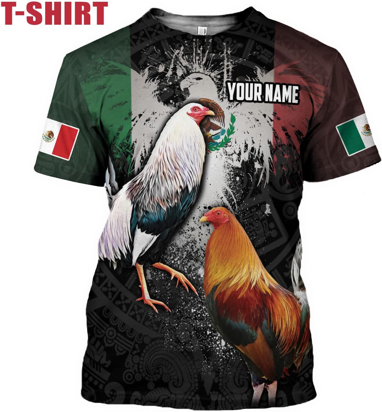 Personalized Name Rooster Mexican Hoodie 3D, Customized Mexican Hoodies for Men, Unisex Mexico Hoodie 3D, Mexico Hoodies for Men, Mexico Flag Gift, T Shirt, Zip Up Hoodie, Sweatshirt HD09