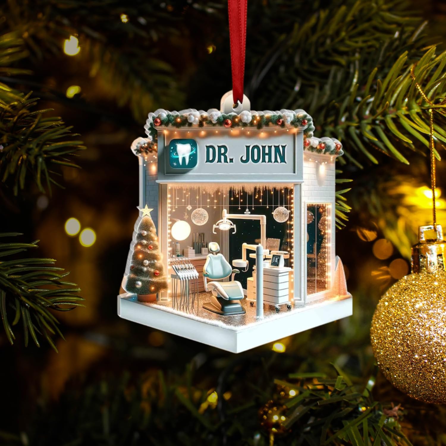 Personalized Dentist Christmas Ornament, Santa's Favorite Dentist Ornament, Doctor or Dental Hygienist Assistant Keepsake Gift, Teeth Ornament (Acrylic, Style 16)