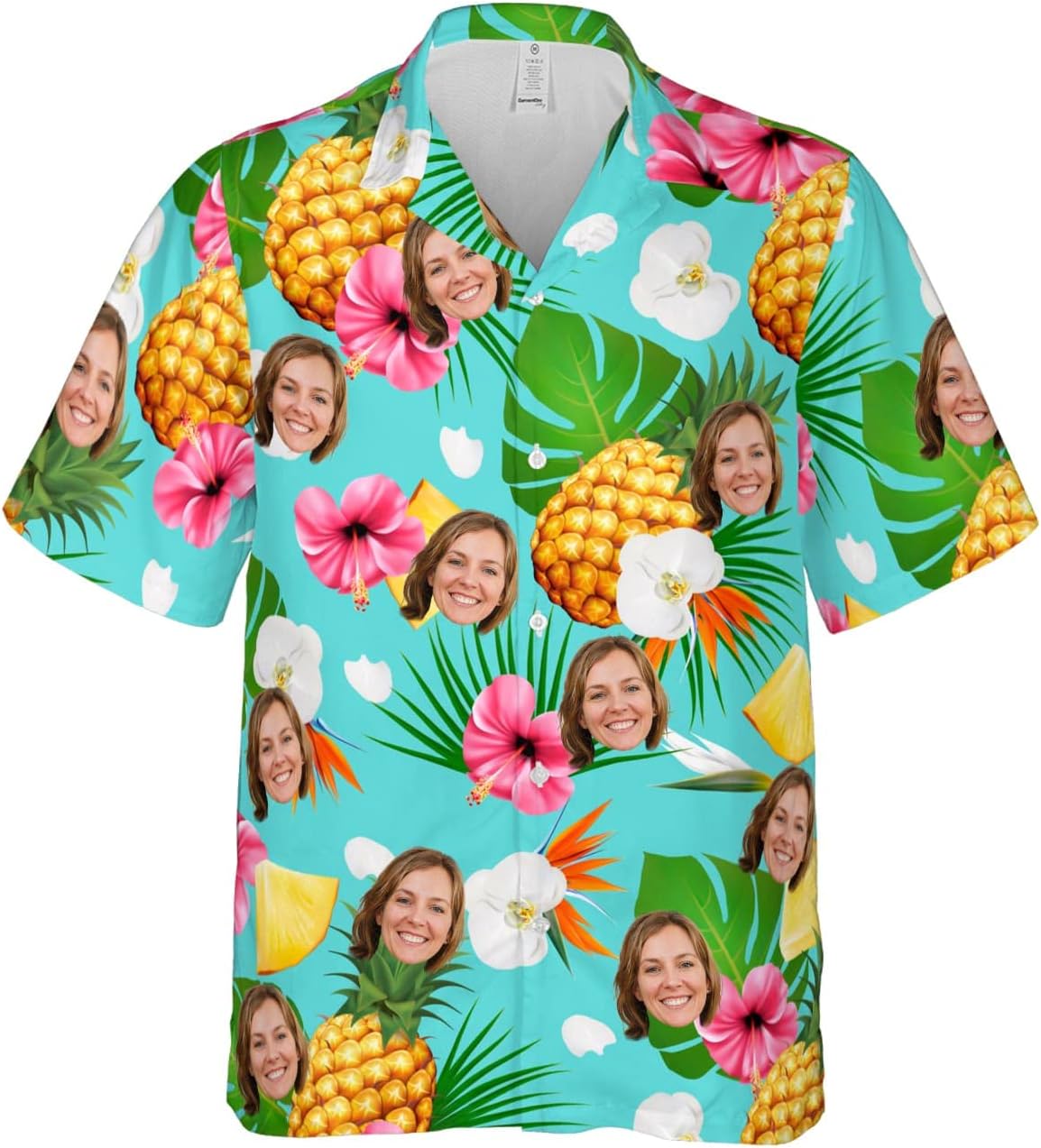 Customized Tropical Floral Hawaiian Shirt with Face for Men and Women, Wife's Husband\u2019s Photo Aloha Beach Fruit Flower Shirts