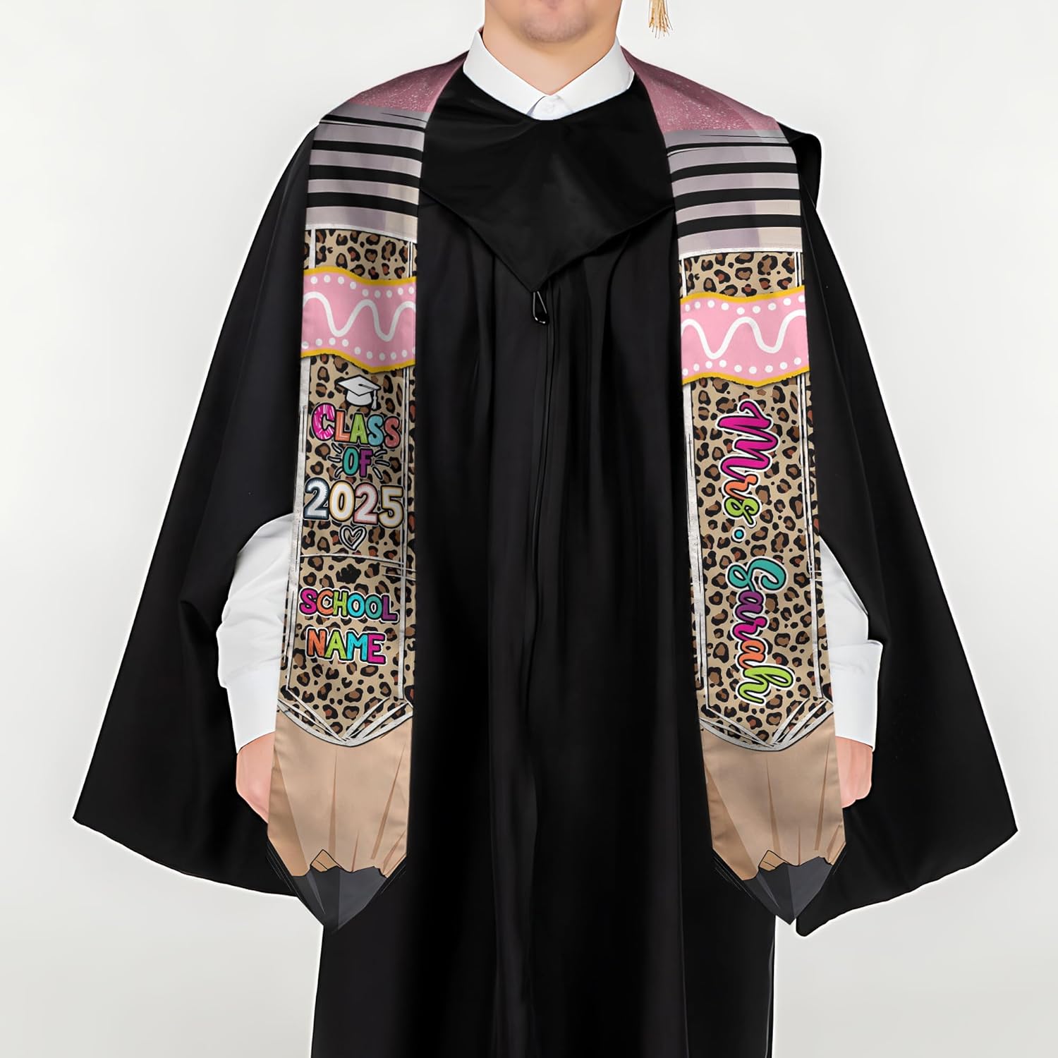 Pretyprints Personalized Class Of 2025 Teacher Graduation Stole Custom Teacher Pencil Graduation Sash Gift College Graduation