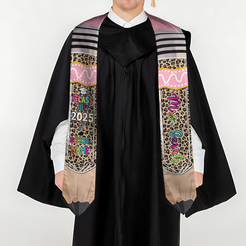 Pretyprints Personalized Class Of 2025 Teacher Graduation Stole Custom Teacher Pencil Graduation Sash Gift College Graduation