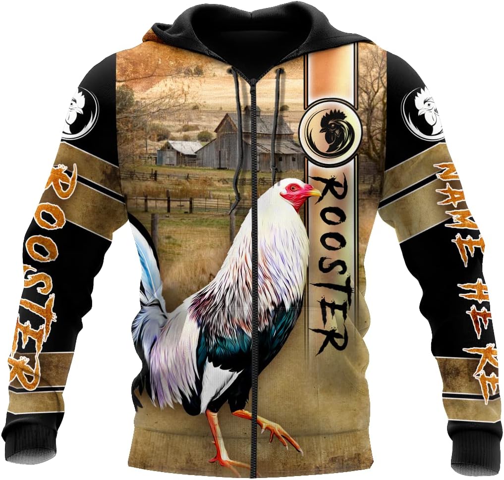 Personalized Rooster 3D gamefowl hoodies for men, mexican hoodie, rottweiler,fighting redbull batalla de los gallos Unisex T Shirt, Zip Up Sweatshirt Men Women HD639 Multicolor, 5X-Large