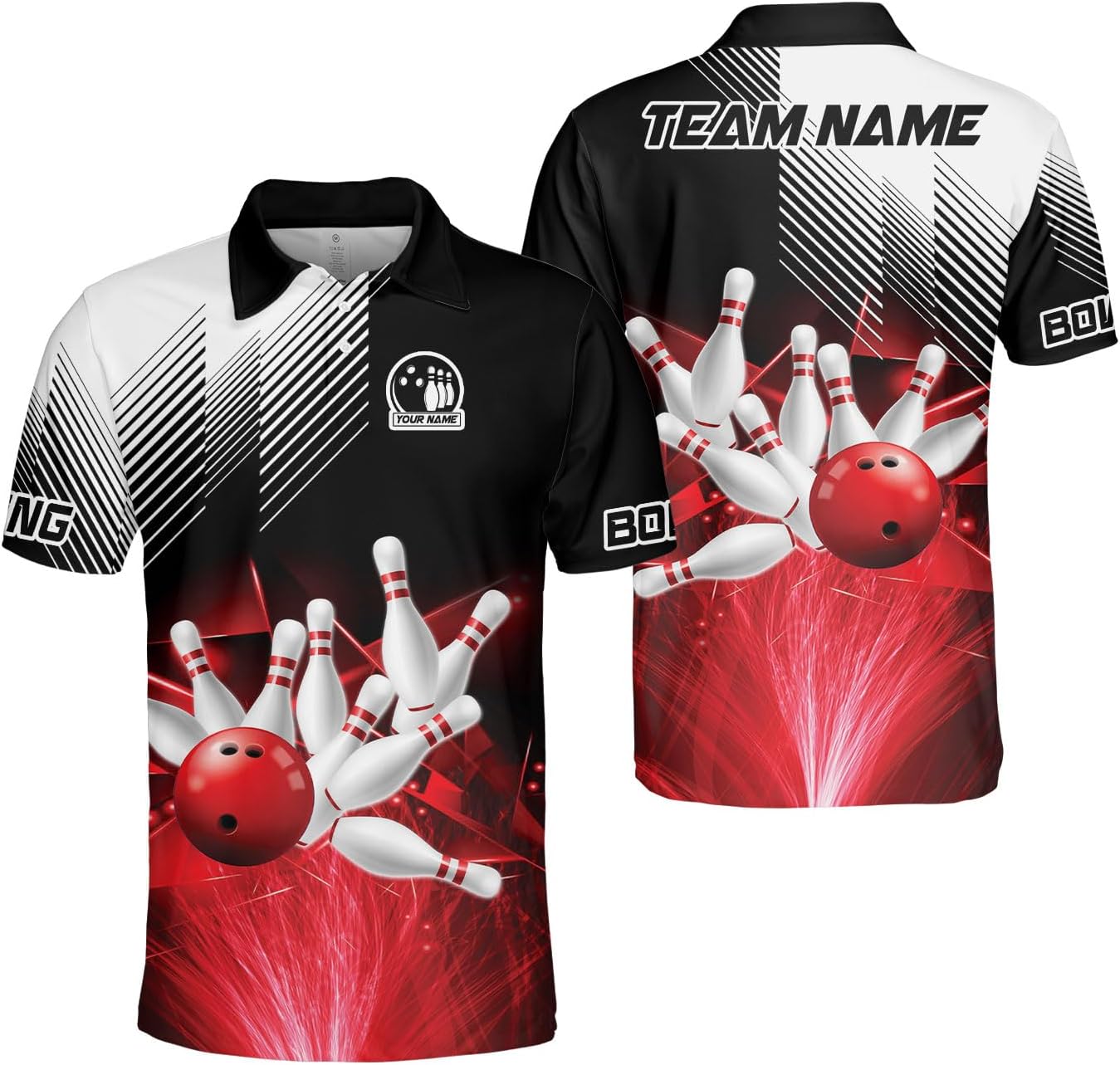 Intenprints Custom 3D Bowling Polo Shirts Personalized Jersey Men Women Team Name Unisex Bowling Shirt Jerseys