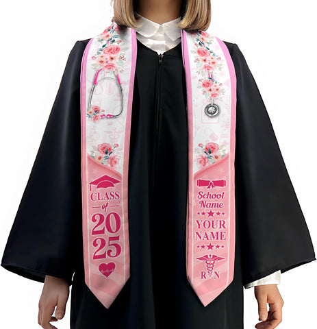 Pretyprints Custom Nurse Sash Graduation, RN Graduation Stole Gifts for Friends Nursing Student Senior Class Of 2025