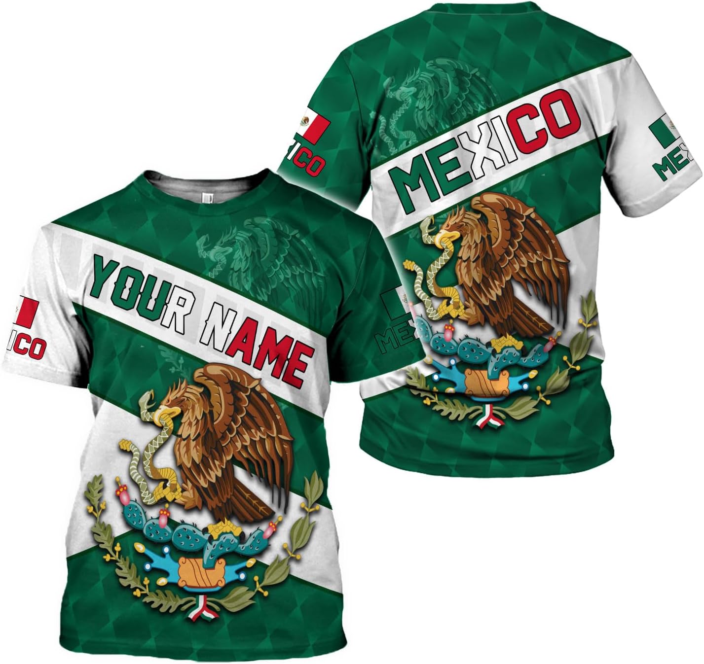 Mostefy Personalized Name Mexican Shirts 3D Customized Mexico Shirt US Flag, Mexican Shirts for Women Unisex