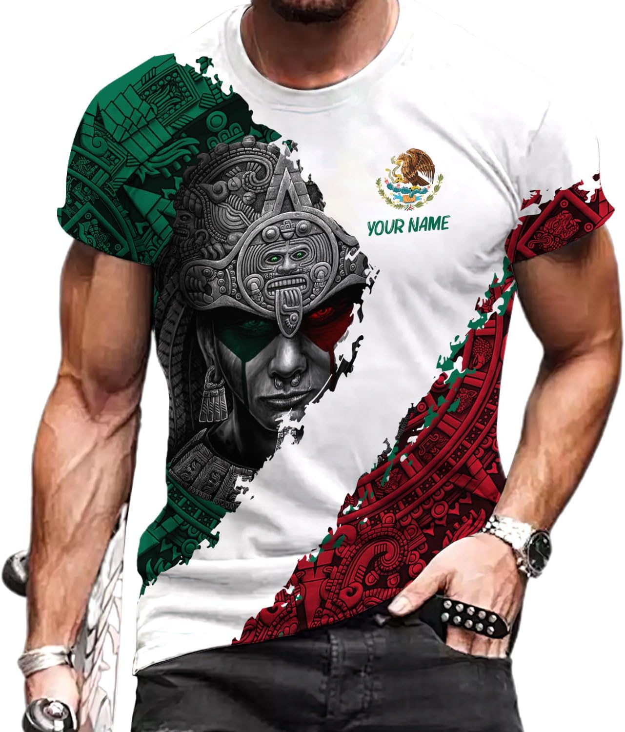 RoyalBro Personalized Mexico Shirts, Camisas De Mexico, Mexico Shirts for Men, Mexican Flag Jersey Shirt Mexico 3D Shirt