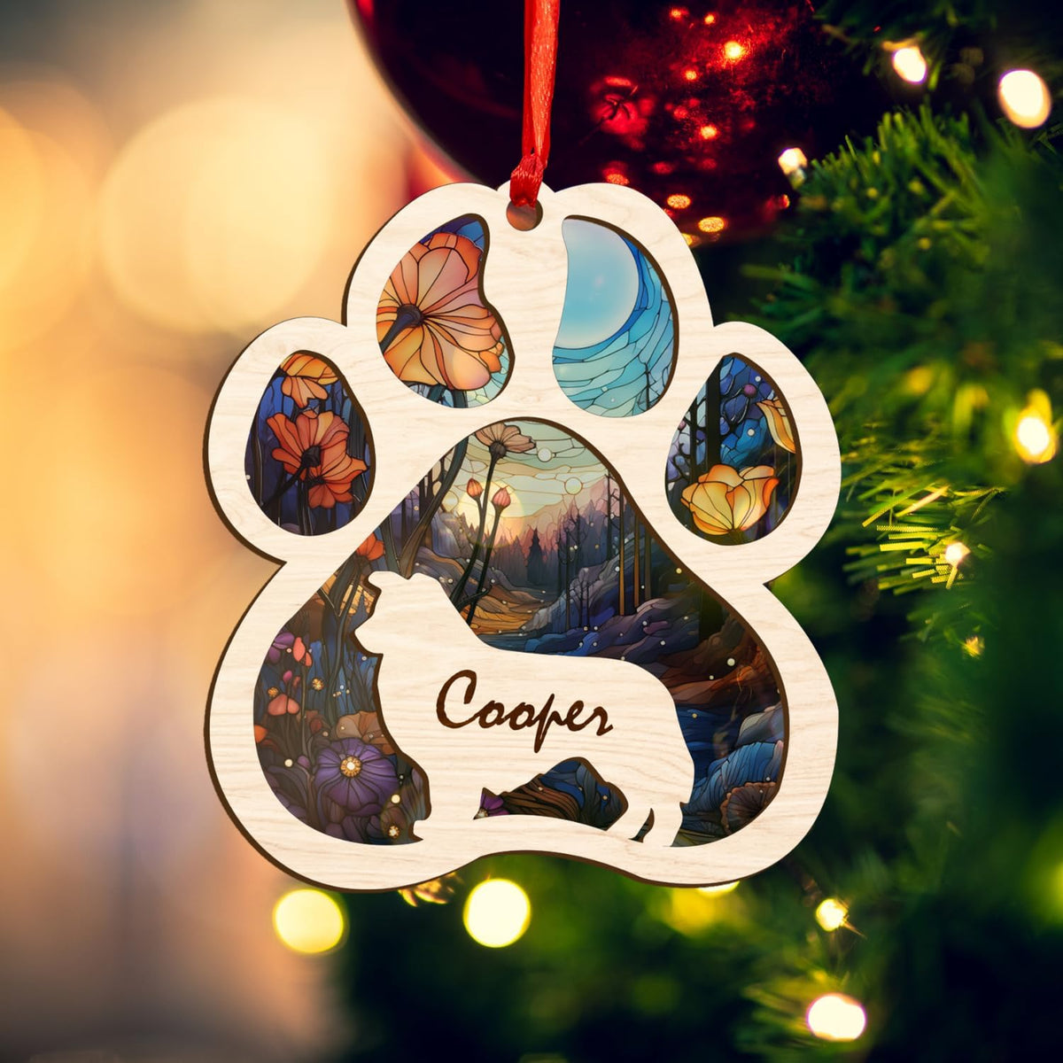 MAPrints Personalized Dog Ornament, Custom Dog Suncatcher Wood Memorial Ornament, Dog First Christmas Ornament 2024, Pet Wood Ornaments, Dog Memorial Gifts for Dog Lovers (Dog 2)