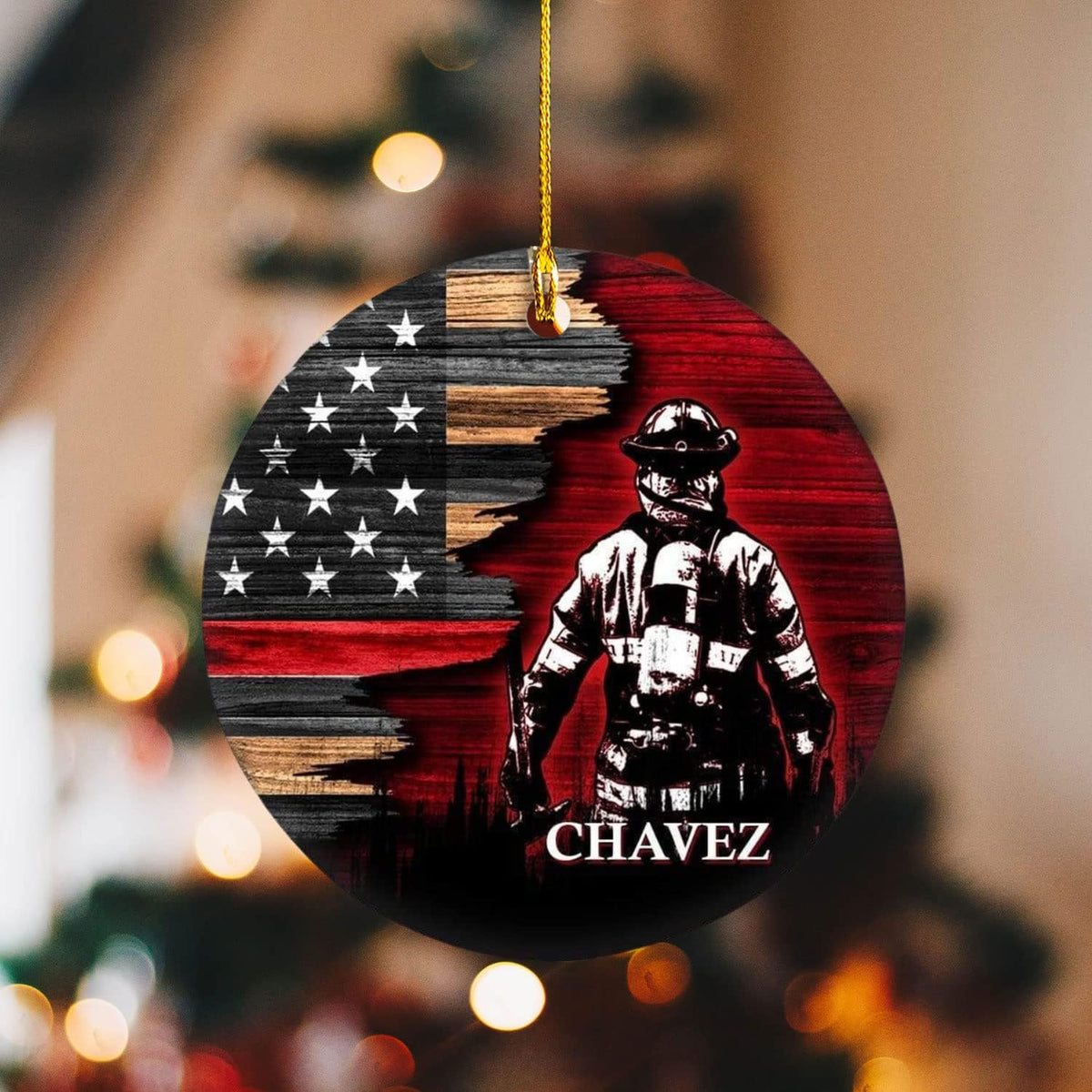 Personalized Firefighter Ornament Custom Name Firefighter Ornaments Two Sided Hanging Printed Flat Thin Red Line Ornaments Hanging Christmas Decorations Firefighter Gifts Ornament (Style 5)