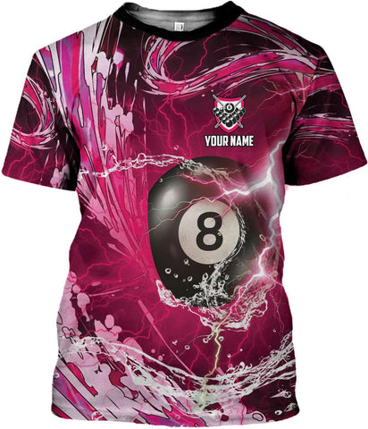 Custom 3D Billiard Shirt for Men Women Personalized Pool Player Team Apparel with 8 Ball Flag Design Gift to Billiard Lovers