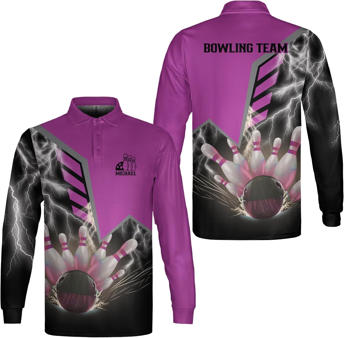 Woseprints Personalized Name Bowling Polo Shirts 3D for Men & Women, Custom Bowling Shirts for Team, Bowling Shirts Unisex