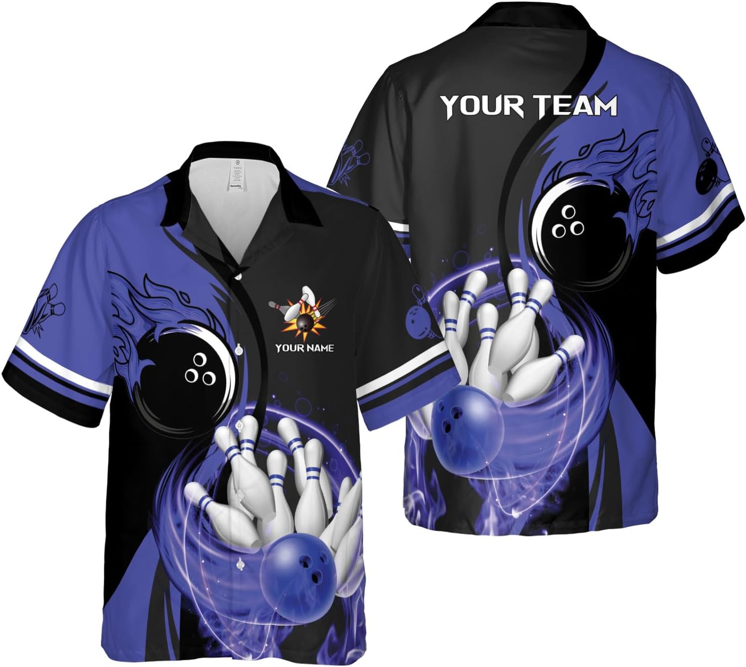 Rivelus Personalized Name Bowling Hawaii Shirts for Men and Women 3D, Bowling Shirts for Team Bowling, Bowling Shirts Gift