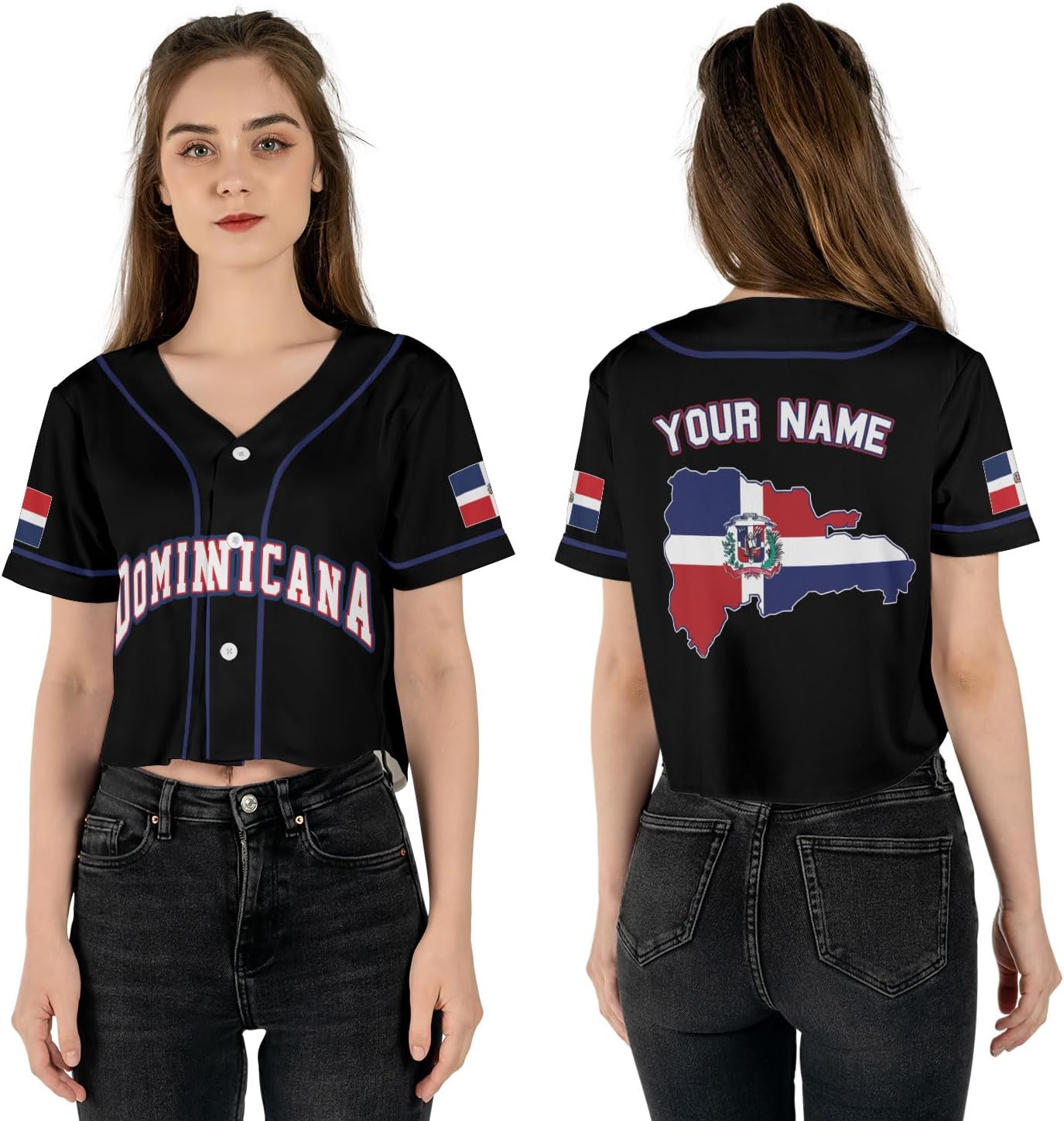 AOVL Custom Dominica Republic Crop Top Baseball Jersey Dominicana Republic Shirt for Team Dominican Flag Jersey for Men Women