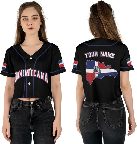 AOVL Custom Dominica Republic Crop Top Baseball Jersey Dominicana Republic Shirt for Team Dominican Flag Jersey for Men Women