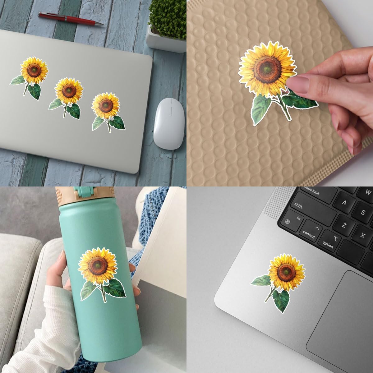 (3Pcs) Cool Sunflower Vinyl Waterproof Sticker Decal, Sunflower Sticker, Sunflower Car Sticker, Sunflower Decal, Sunflower Cutouts - Stickers for Laptop Water Bottle Phone Car Window Helmet 3" (SF 1)