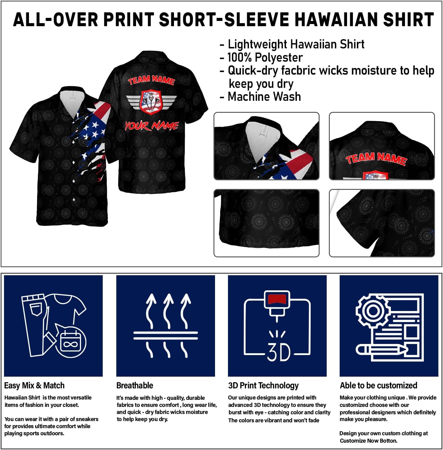 Generic Personalized Dart Hawai Shirt - Men's Unisex-Adults Hawaiian Dart Team League Hawaiian Shirt - Short Sleeve Button Down - Multi, Large