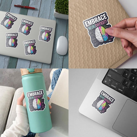 3 Pcs Embrace Neurodiversity Sticker, Neurodiversity Month Sticker Brain, Mental Health Awareness 3" Sticker Die-Cut Waterproof for Laptop Water Bottle Phone Helmet Kindles Tumbler