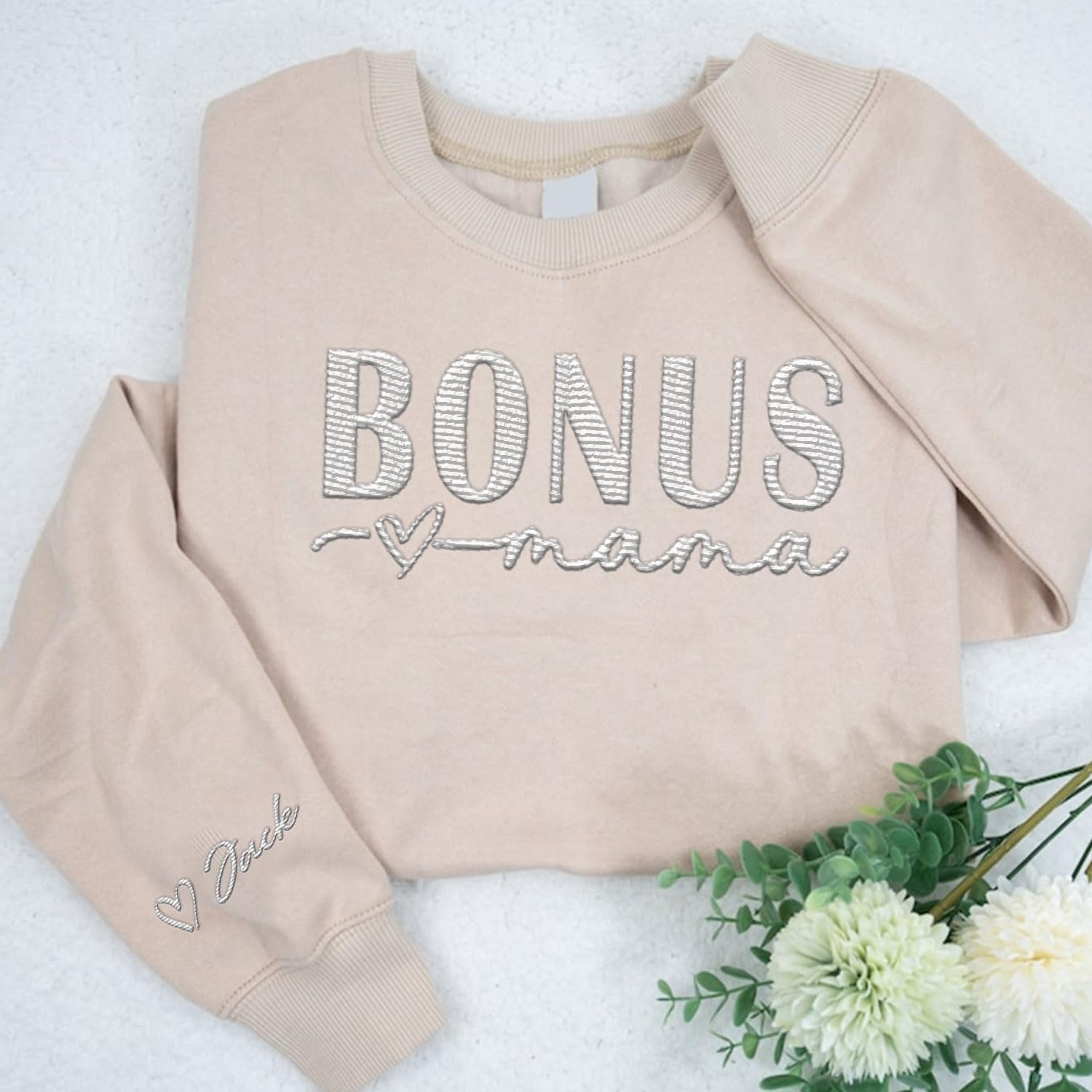 Riveprints Personalized Bonus Mama Embroidered Sweatshirt, Bonus Mom Sweatshirt for Stepmom Step Mama Gifts Mother's Day 2024