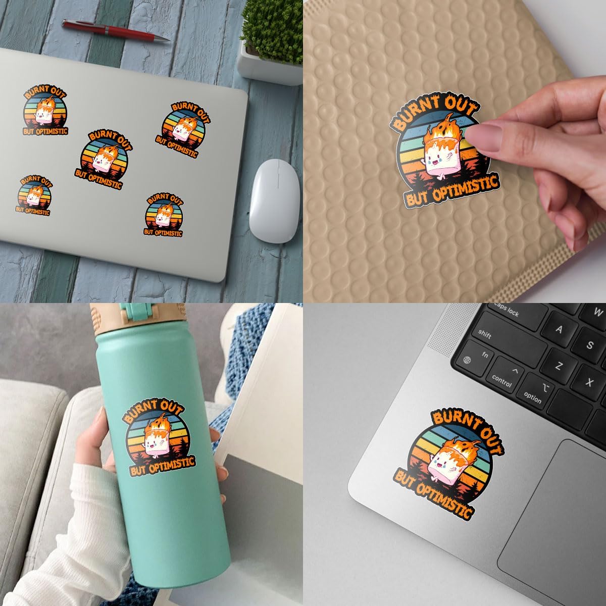 3Pcs Burnt Out but Optimistic Sticker Funny Matte Healthcare Nurse Nursing Mental Health Cute Marshmallow Humor Stickers Optimistic and Sarcastic Decal for Laptop Bottle Phone Car Hard Hat 3"x3"