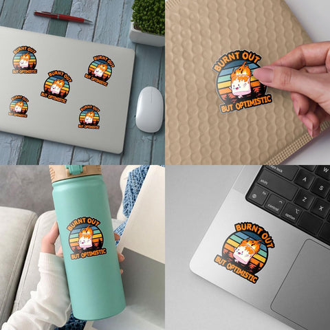 3Pcs Burnt Out but Optimistic Sticker Funny Matte Healthcare Nurse Nursing Mental Health Cute Marshmallow Humor Stickers Optimistic and Sarcastic Decal for Laptop Bottle Phone Car Hard Hat 3"x3"