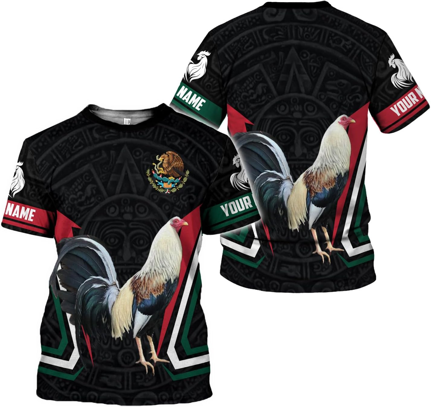 MoonArt Personalized Name Mexican Shirts for Men, Rooster Mexico Shirts for Men, Mexico Shirt Eagle Flag Mexican Eagle