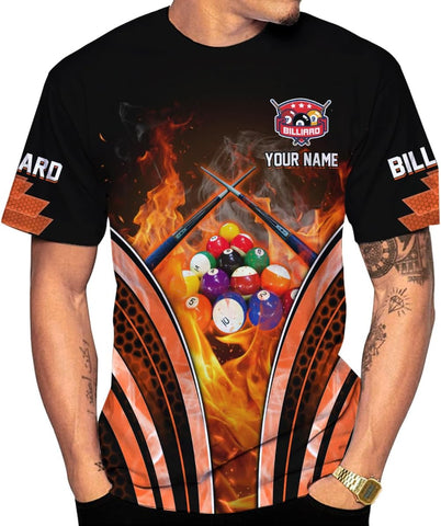 Personalized Billiard 3D Shirts, Custom Team Name Player Billiard T-Shirt Hoodies, Billiards Shirt 8 Ball for Men Women