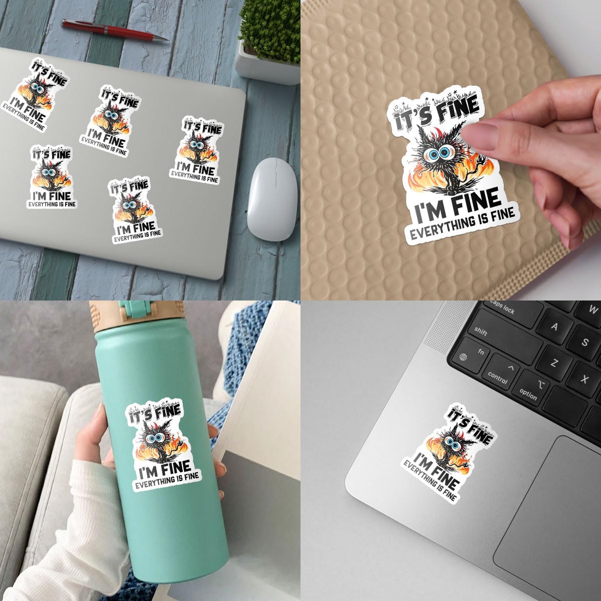 3Pcs Its Fine Im Fine Everythings Fine, Funny Stickers for Adults, Cat Stickers for Water Bottles, Dumpster Fire This is Fine Sticker - Vinyl Stickers Waterproof for Laptop Car Window Helmet 3 Inches