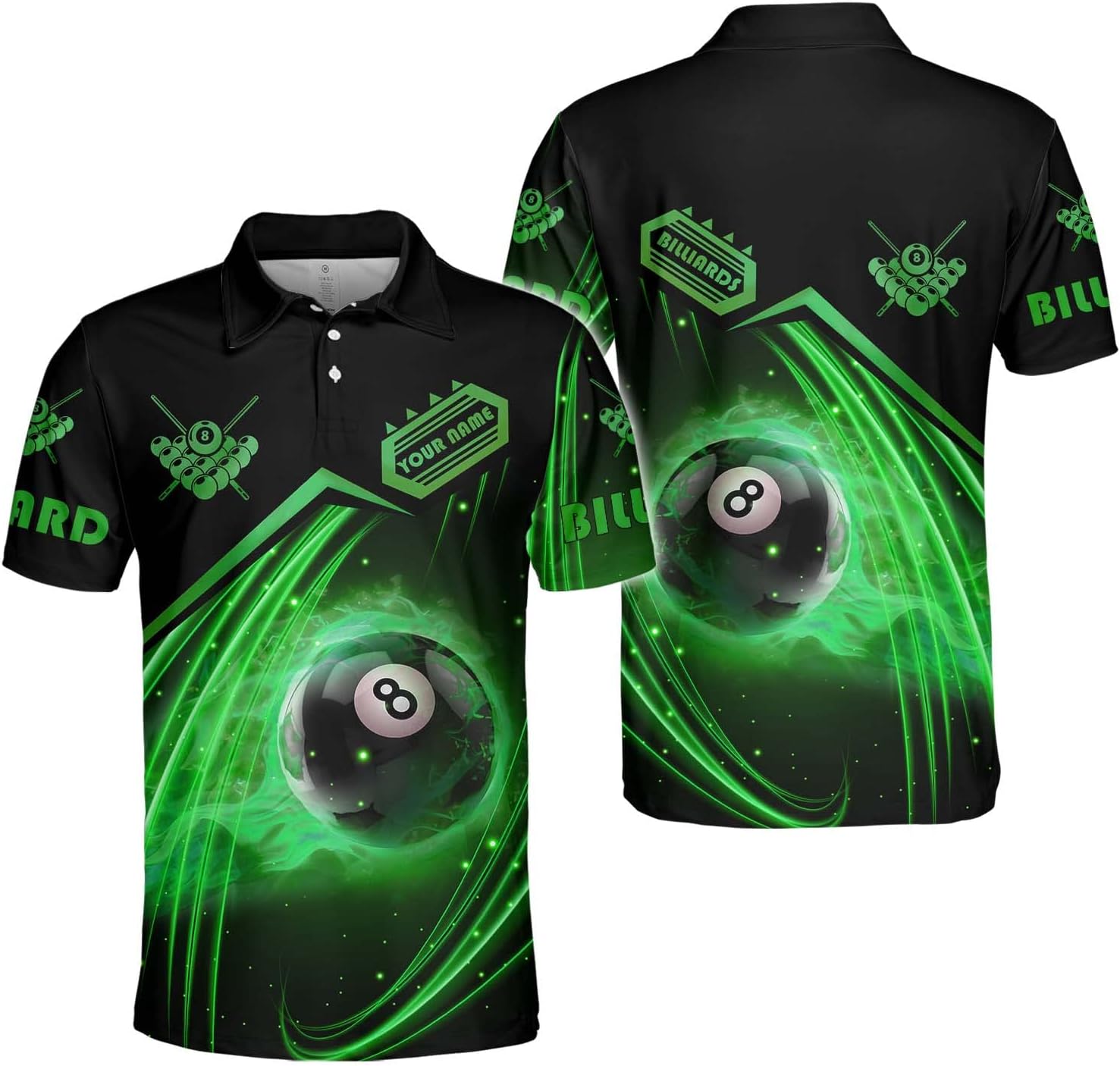 Riveprints Personalized 8 Ball Polo Shirt, Billiard Shirt Custom Billiard Player 3D Print Shirts for Men Women Teams Pool