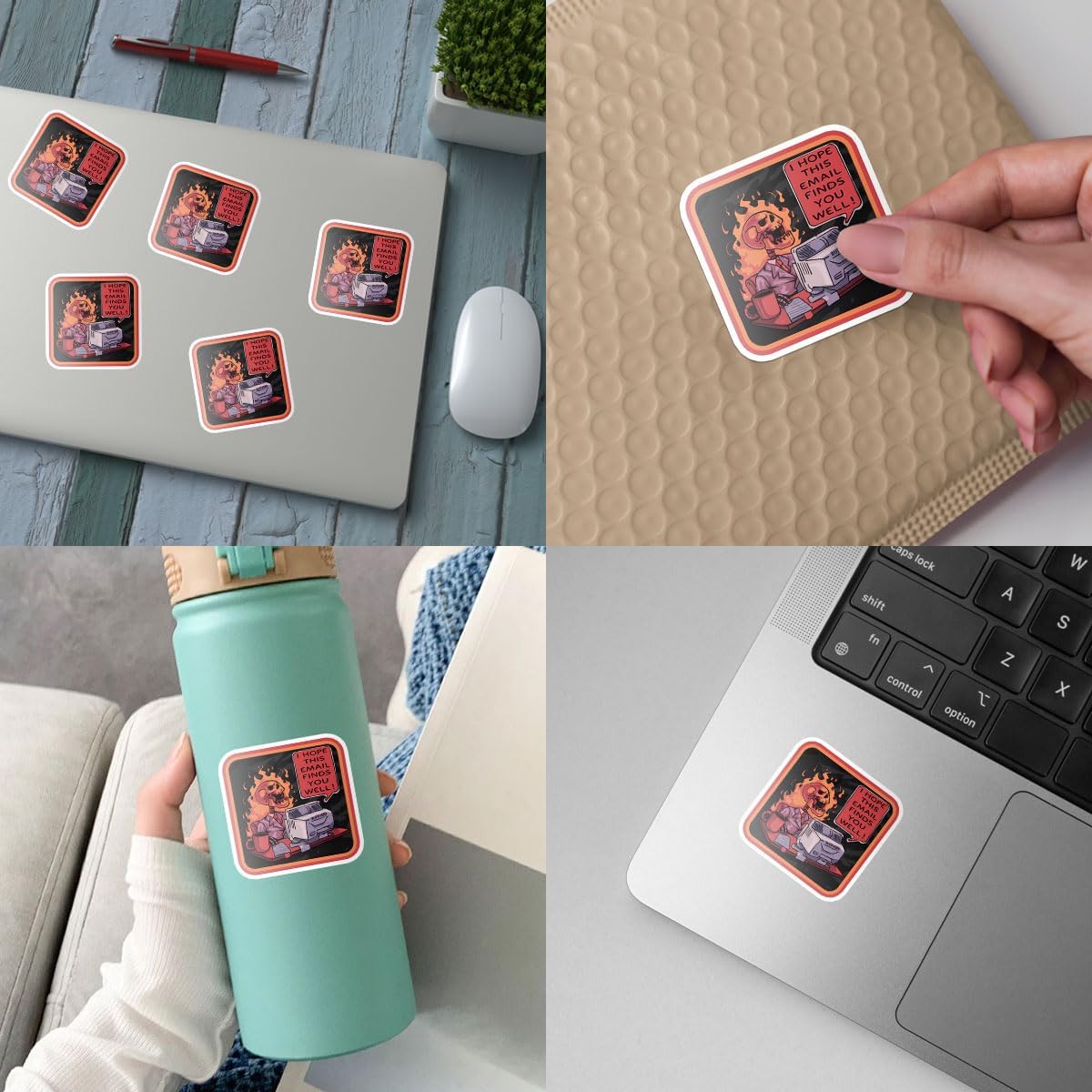 (3pcs) Funny Workplace Skeleton Sticker, I Hope This Email Finds You Well Sticker, Skeleton Fire Sticker, Skeleton Horror Stickers Die-Cut Waterproof Vinyl Sticker Laptop Water Bottle Phone Helmet