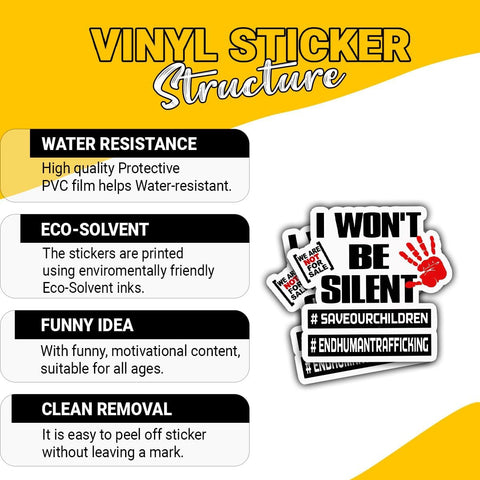 3 Pcs I Won't Be Silent Save Our Children End Human Trafficking Sticker, Human Trafficking Awareness Stop Hand Decal Sticker Wall Laptop Decals for Water Bottle Tumbler Phone Case Laptop 3"x3"