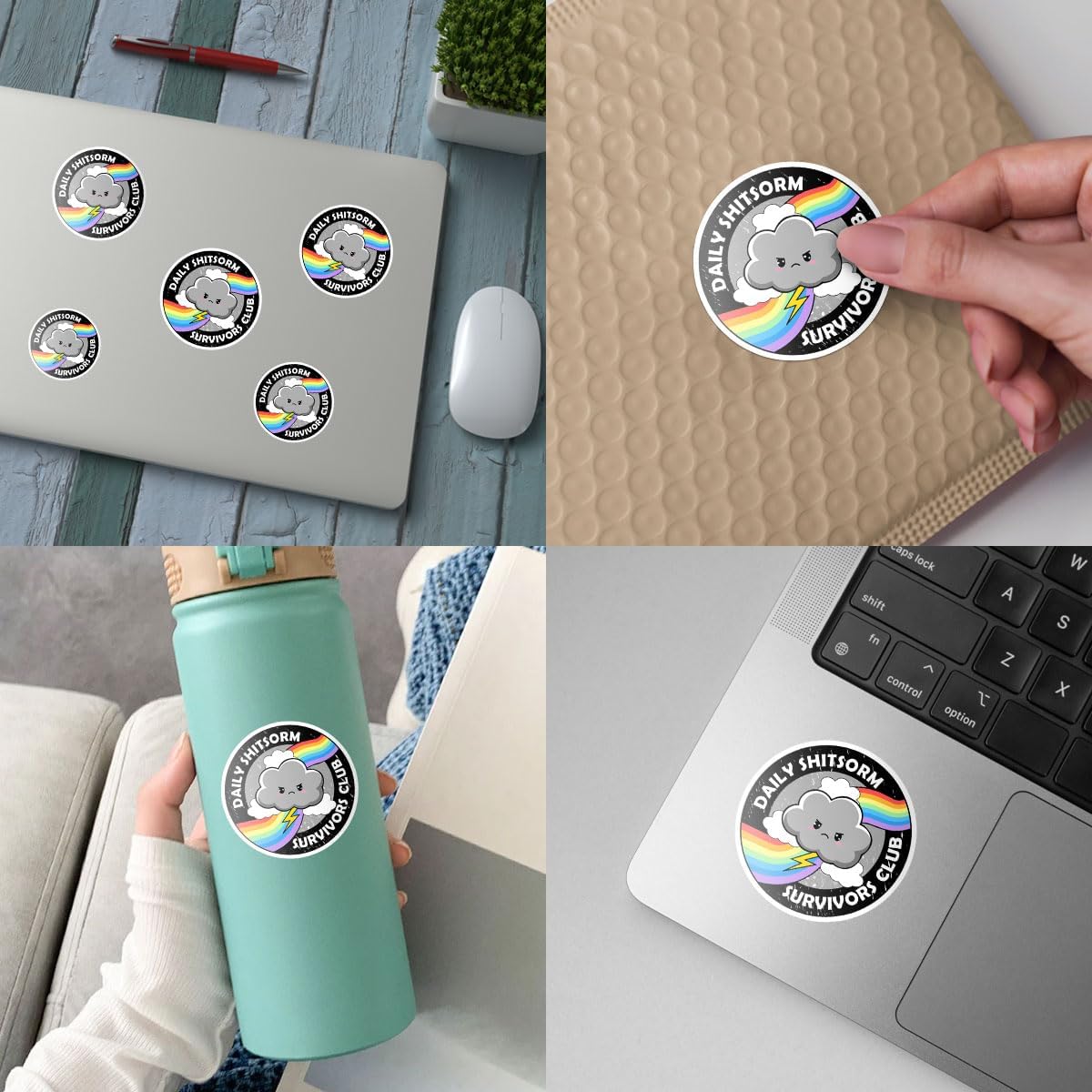 3Pcs Daily Shitstorm Survivor Club Sticker Rainbow Gift Daily Shitstorm Survivors Club Stickers Anxiety Sarcastic Moody Rainbow Cloud Coworkers Decal for Laptop Bottle Phone Car Hard Hat 3"x3"