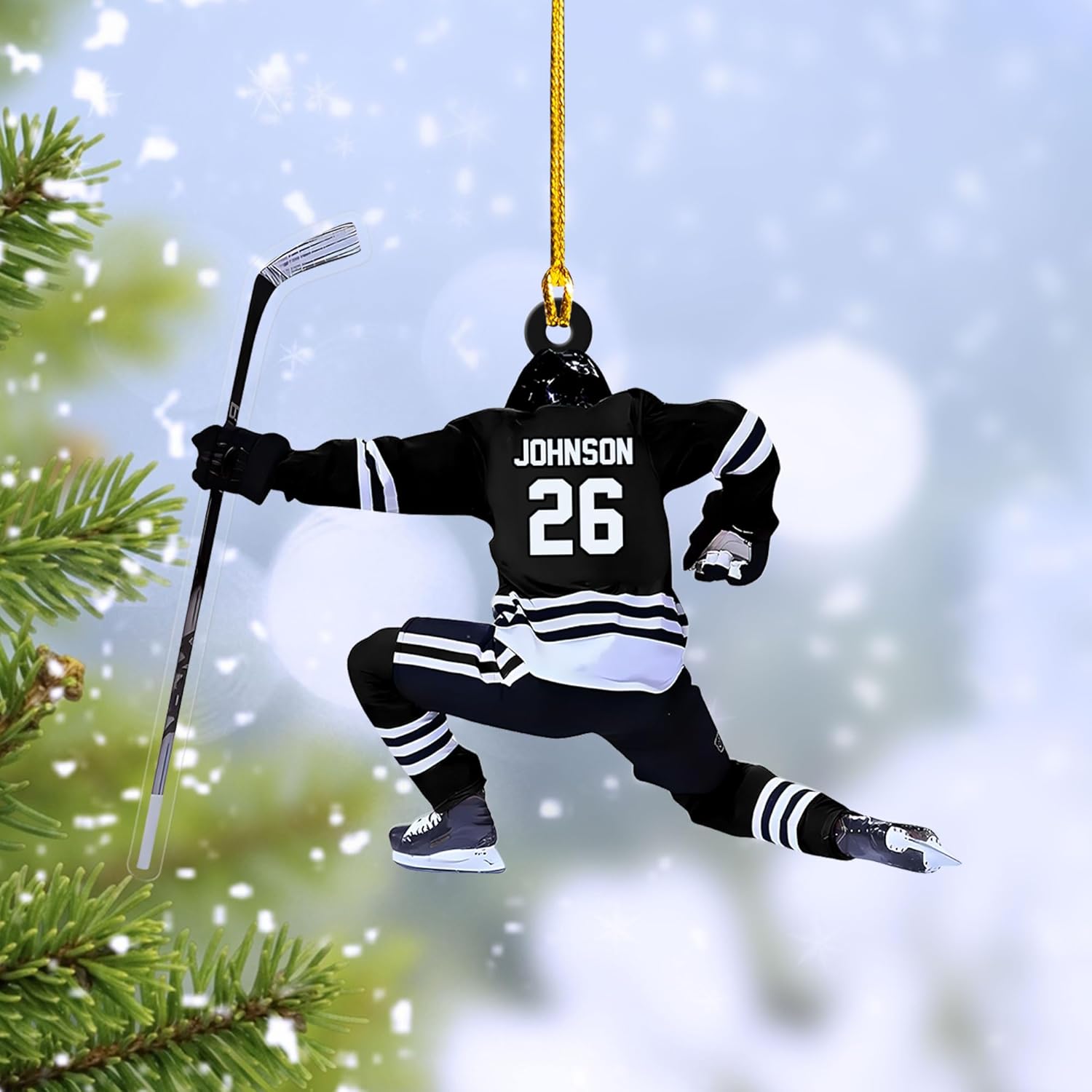 mostprints Personalized Hockey Christmas Ornament, Hockey Skates Helmet and Stick, Hockey Player Ornament, Hockey Ornaments, Gift for Hockey Lovers Hockey Ornament Christmas Decor (H1)