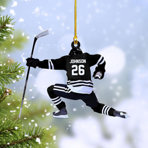 HomeDesign Personalized Hockey Christmas Ornament, Hockey Skates Helmet and Stick, Hockey Player Ornament, Hockey Ornaments, Gift for Hockey Lovers Hockey Ornament Christmas Decor (H1)