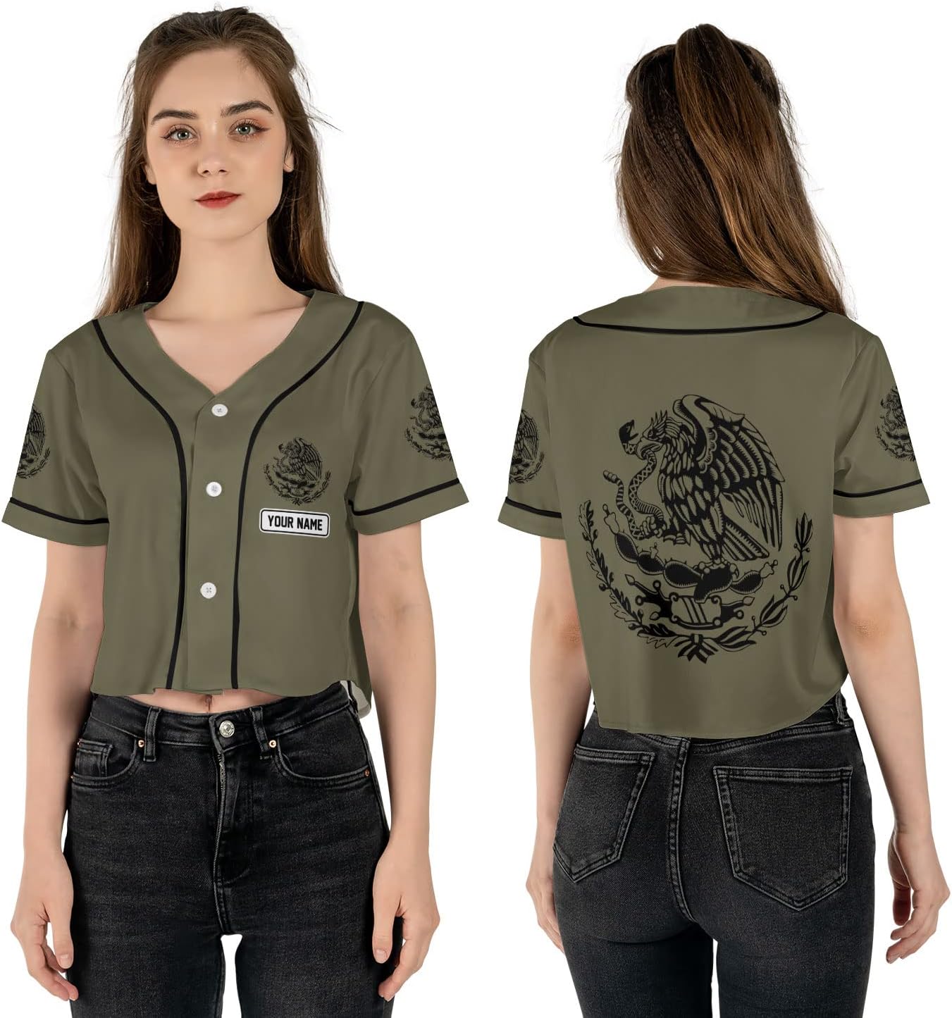 Personalized Name Mexico Crop Top Baseball Jersey Shirt, Mexican Jersey for Women, Jersey Mexico Shirt 3D Gifts (BJ77)