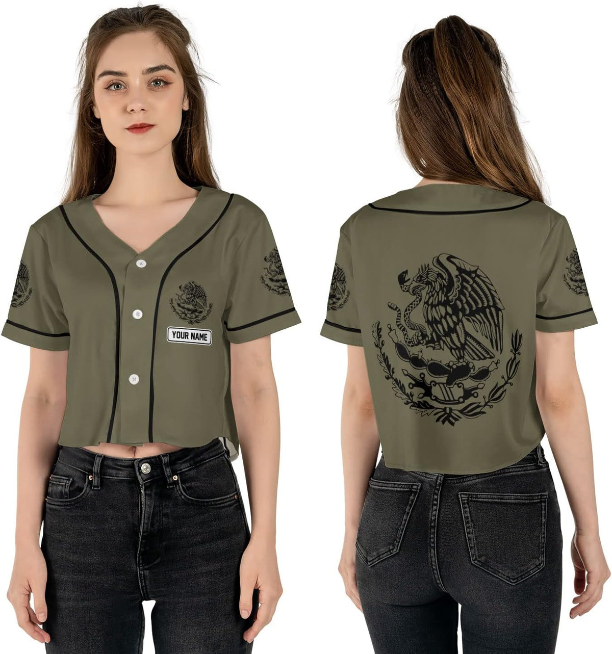 Personalized Name Mexico Crop Top Baseball Jersey Shirt, Mexican Jersey for Women, Jersey Mexico Shirt 3D Gifts (BJ77)