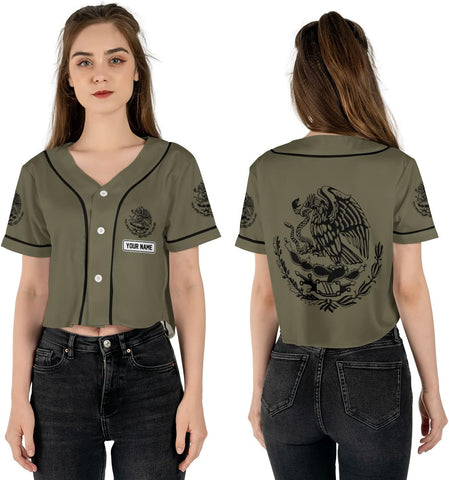 Personalized Name Mexico Crop Top Baseball Jersey Shirt, Mexican Jersey for Women, Jersey Mexico Shirt 3D Gifts (BJ77)