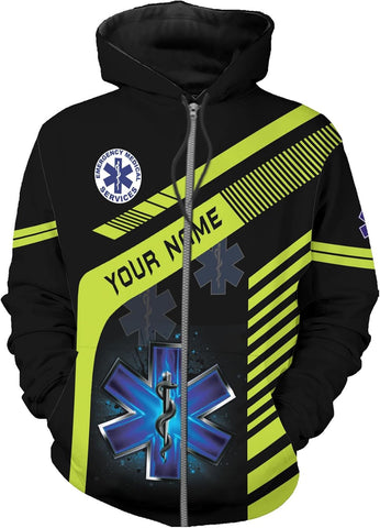 Leeprints Personalized EMT Hoodie EMS Sweatshirt Custom EMS Zip Hoodie Paramedic Uniform Emergency Medical Technician Shirts