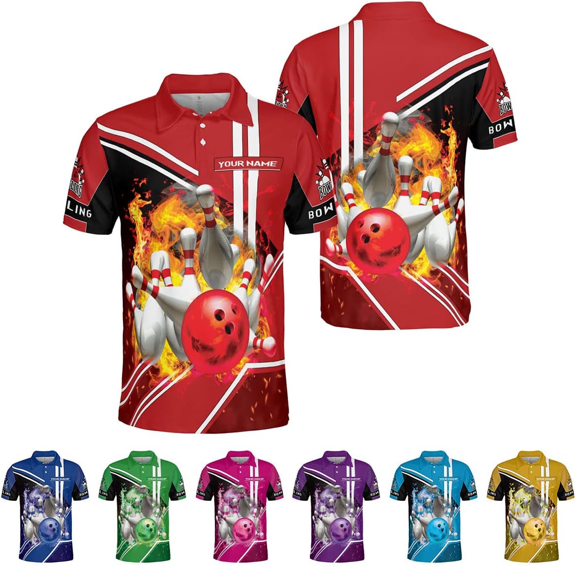 Ligthuy Personalized Name Bowling Polo Shirts 3D for Men and Women, Bowling Shirt, Bowling Shirts for Men Team Bowling Shirt