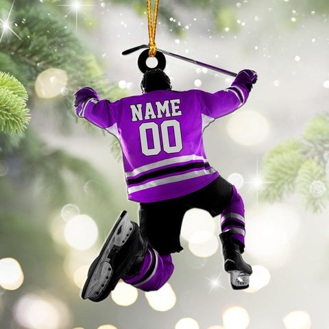 mostprints Personalized Hockey Christmas Ornament, Hockey Skates Helmet and Stick, Hockey Player Ornament, Hockey Ornaments, Gift for Hockey Lovers Hockey Ornament Christmas Decor (HK19)