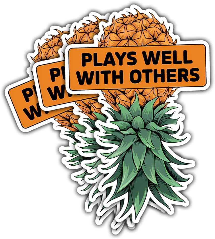 3 Pcs Plays Well with Others Sticker, Upside Down Pineapple Stickers, Aloha Pineapple Vinyl Stickers 3 Inches for Water Bottle, Laptop, Phone, Car, Helmet