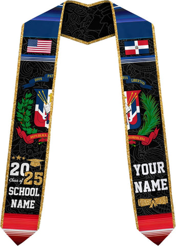 Pretyprints Custom Dominican Sash Graduation, Dominicans Flag Graduation Sash 2025, Dominican Republic Graduation Stole