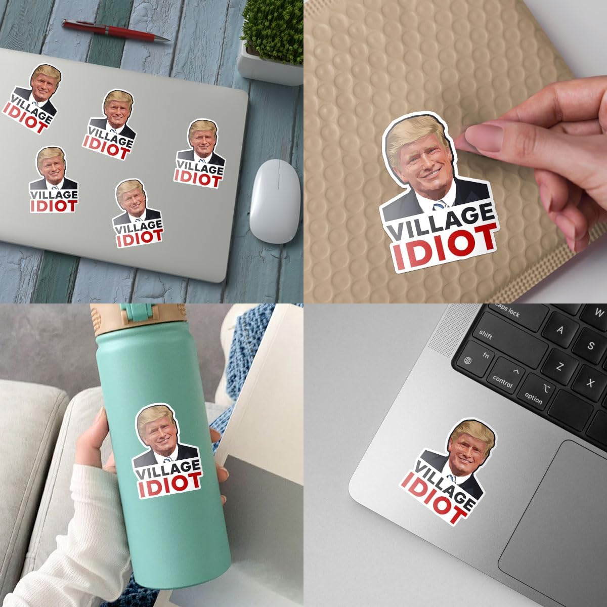 3 Pcs Trump Village Idiot Sticker, Anti Trump Sticker for Laptop Water Bottle Phone Car Window Helmet Vinyl Stickers 3 Inches