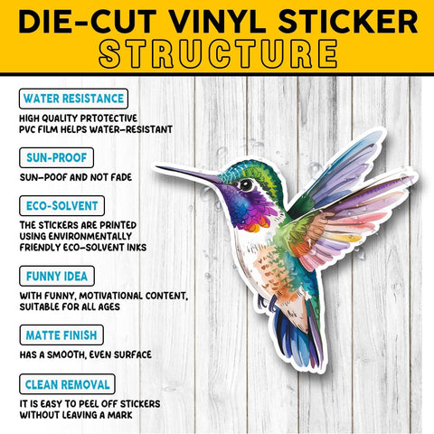 3PCS Colorful Hummingbird 3" Sticker, Artistic Rainbow Watercolor Bird Vinyl Decal Waterproof for Laptop, Water Bottle, Scrapbook, Notebook, Tumbler – Gift for Bird Lovers & Nature Fans