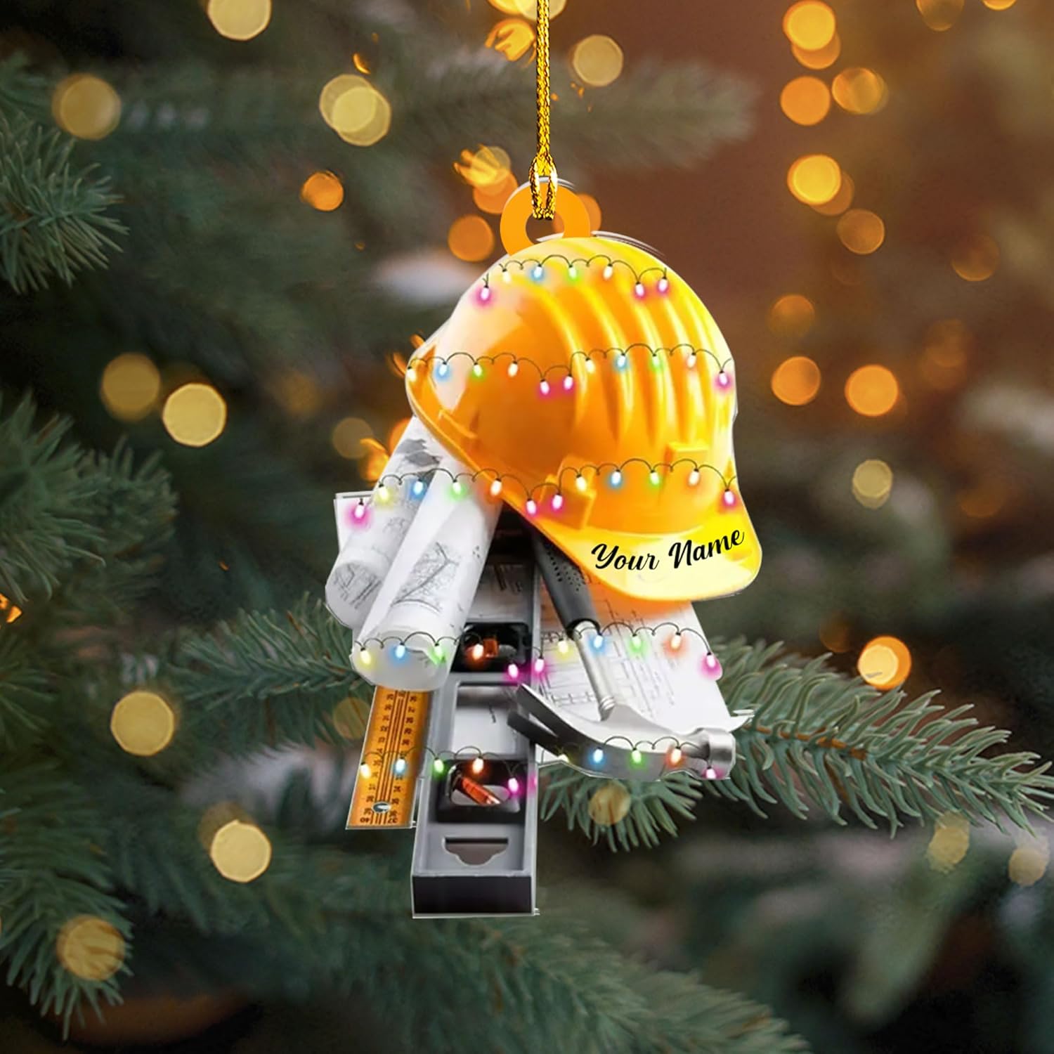 Personalized Construction Ornaments for Christmas Tree 2024, Construction Tree Ornaments Construction Ornament, Construction Tool Box Hard Hat Heavy Equipment Xmas Gift for Blue Collar Workers (W6)