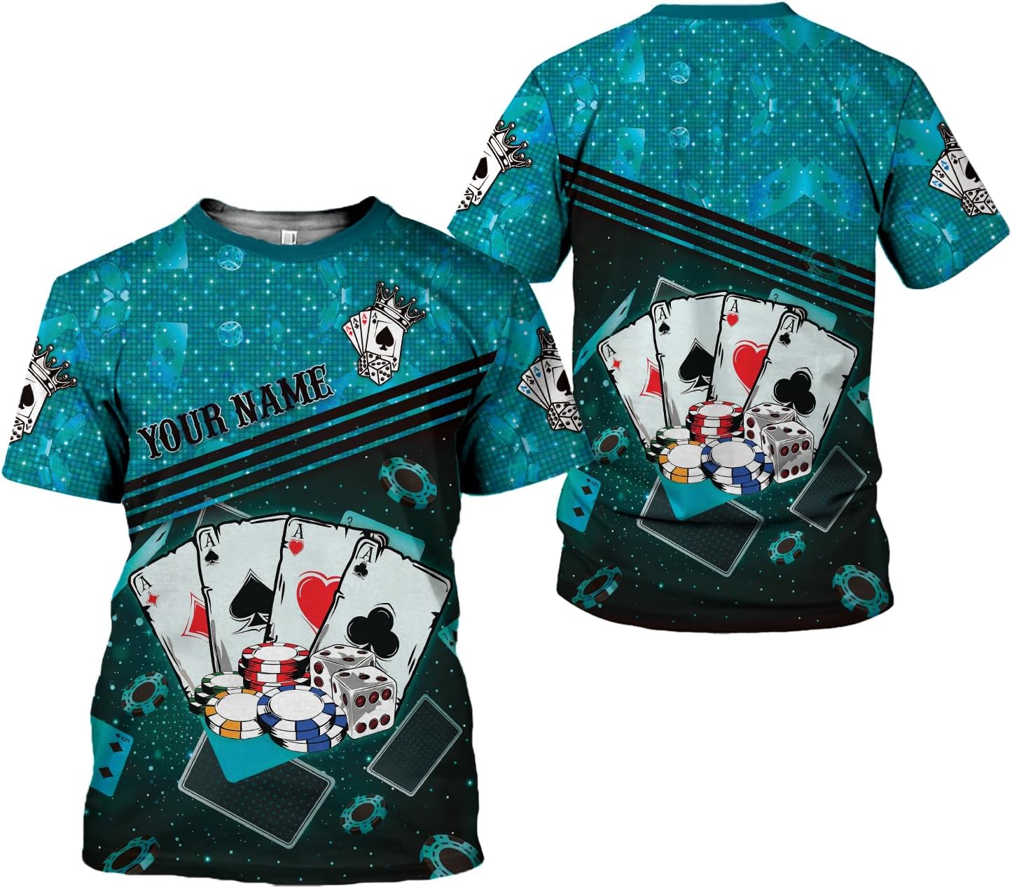 Personalized Poker Shirt, Poker Player Shirt, Funny Casino Poker Pattern 3D Over Print, Unisex Poker Tshirt Men Women