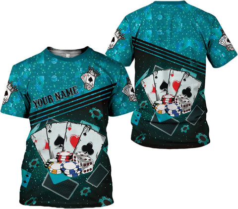 Personalized Poker Shirt, Poker Player Shirt, Funny Casino Poker Pattern 3D Over Print, Unisex Poker Tshirt Men Women