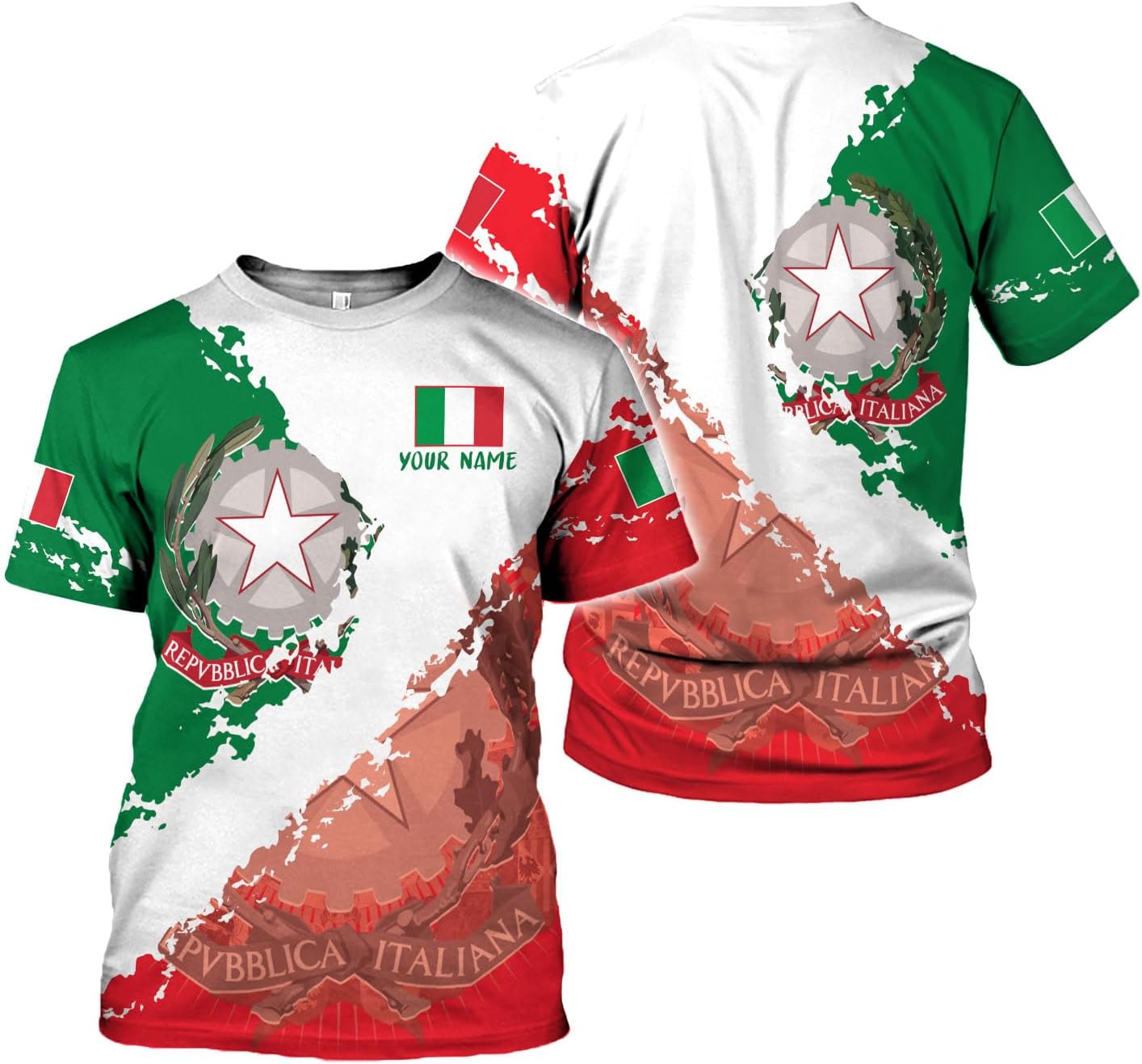 Ligthuy Personalized Name Italy Shirt 3D, Custom Italian Shirt Flag for Men and Women, Italia Shirt Soccer Unisex Size