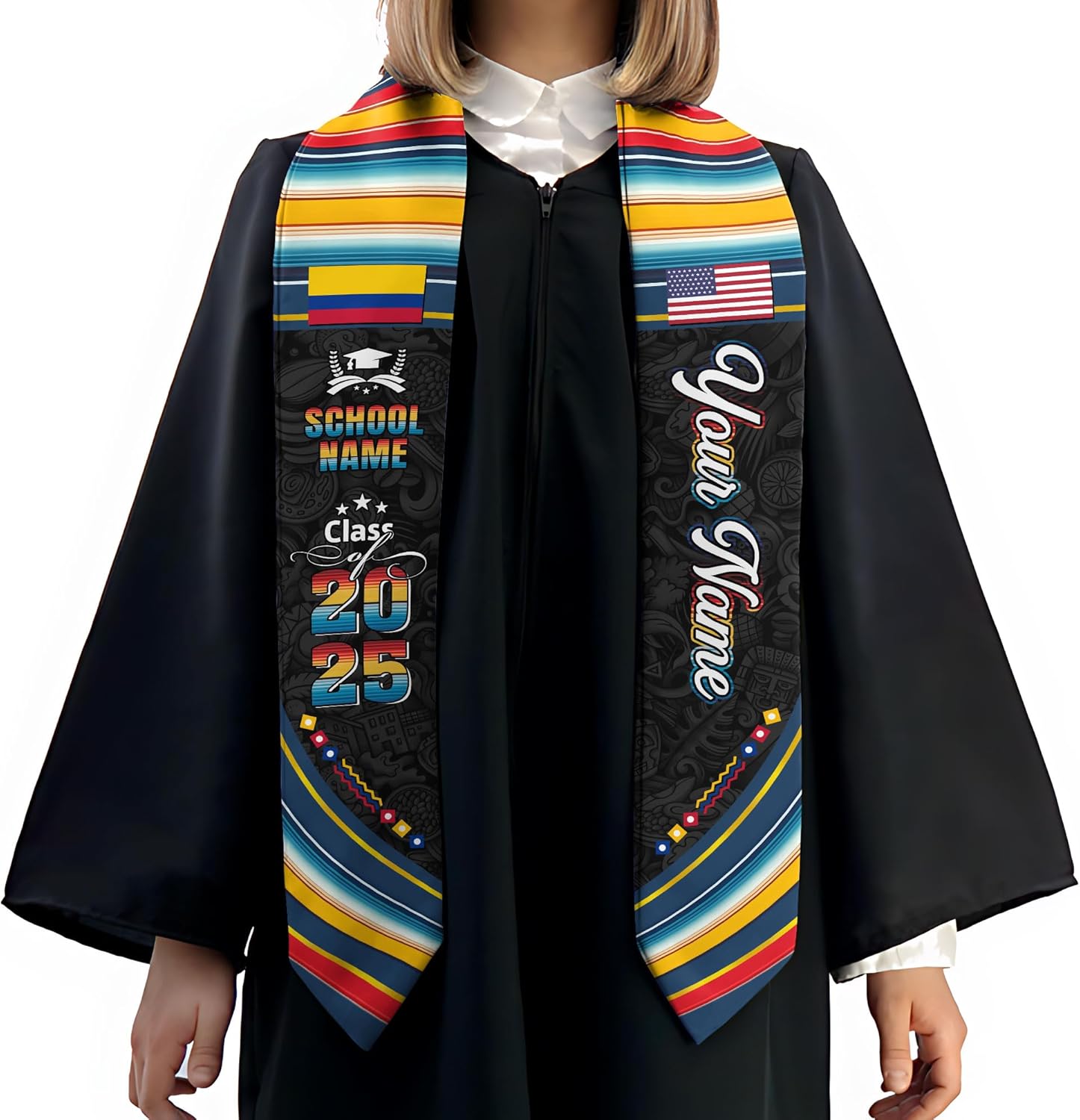Pretyprints Colombians Graduation Sash, Custom Colombians American Flag Graduation Sash 2025, Colombia Graduation Stole