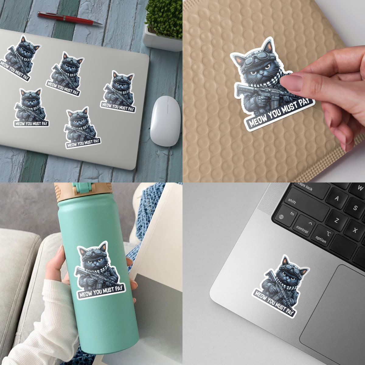 3 Pcs Meow You Must Pay Sticker, Tactical Cat Stickers, Military Cat Sticker, Gun Cat Sticker Die-Cut Waterproof Vinyl Sticker Laptop Water Bottle Window Phone Helmet 3"x3"